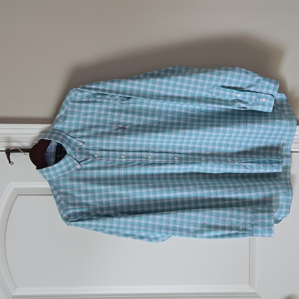 Ralph Lauren Teal Plaid Button-Down Shirt Size M